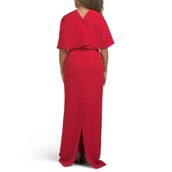 RENE BY RENE RUIZ Red 2pc Gown With Beaded Embellishment And Cape - Picture 2 of 2